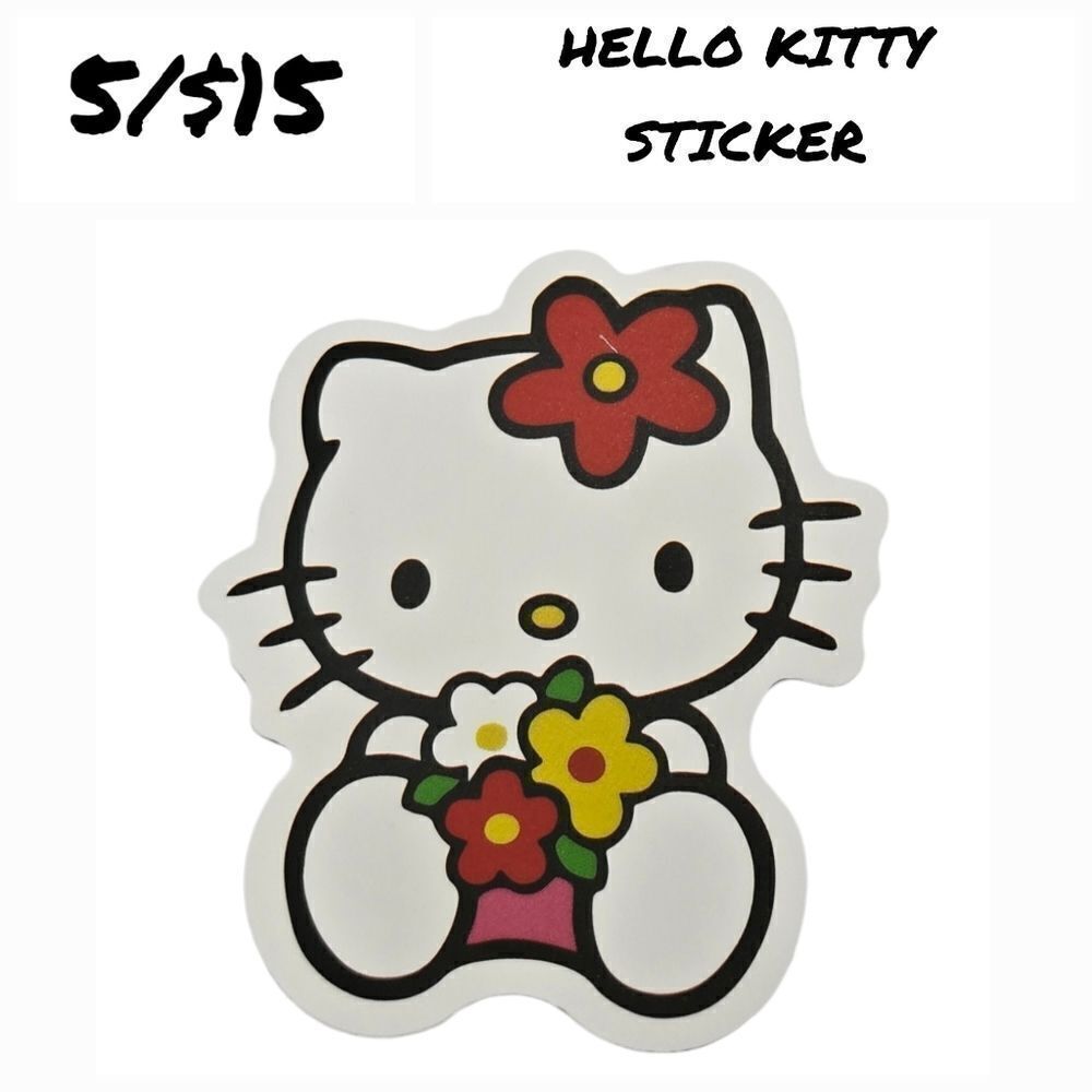 Hello Kitty Sticker Cat Face Flowers Self-Adhesive Matte Laptop Luggage Locker